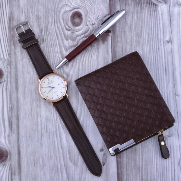 Luxury Leather Wallet,watch & Pen Set