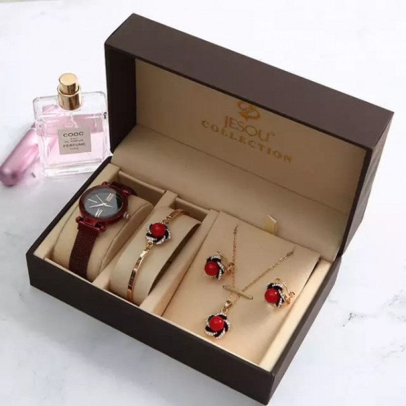 Retro Watch, Necklace, Earrings, Bracelet Gift Set