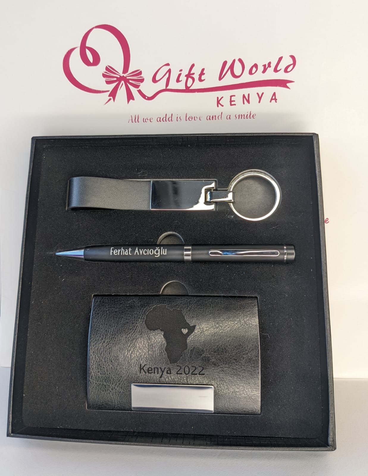 Personalized Executive Pen, Card Holder & Keychain/keyholder Gift Set
