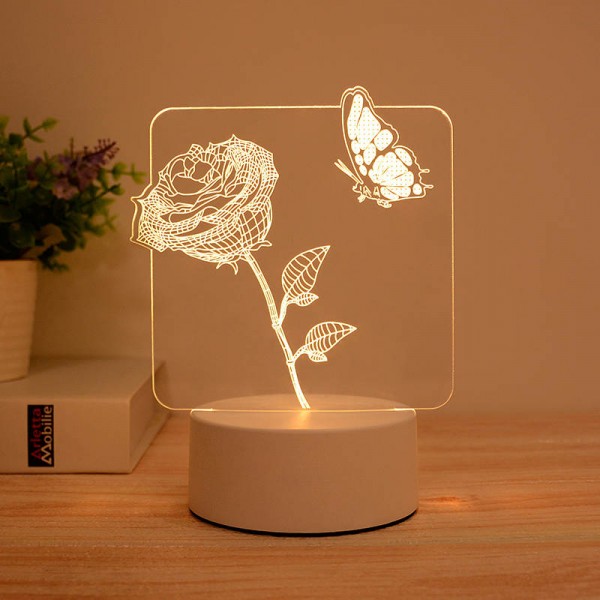Rose & Butterfly 3d Led Illusion Lamp 