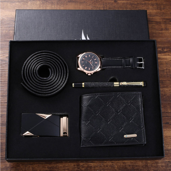 Exquisite 4 Piece Watch Wallet Belt Set For Gentlemen
