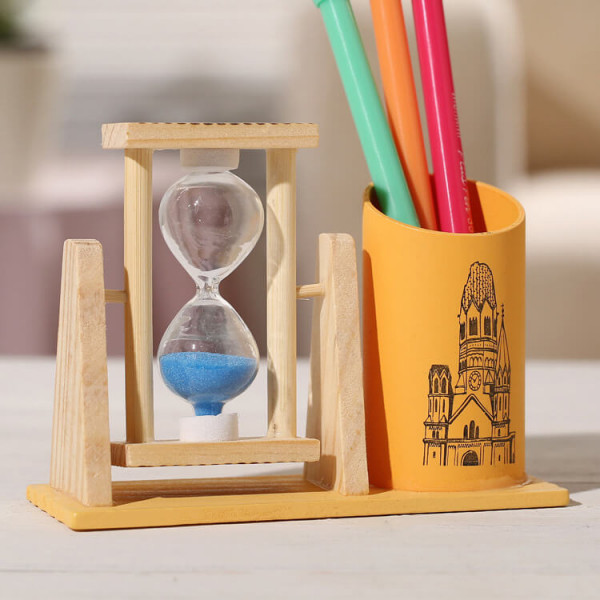 Creative Desk Pen Container And Hourglass Decoration